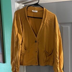 Zenana Outfitters Mustard Yellow Button-Front Cardigan Blazer